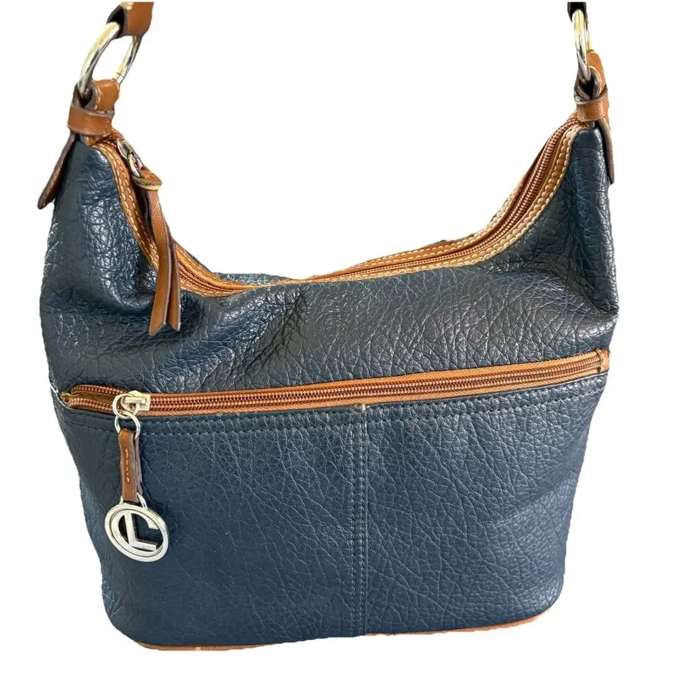 Lauren Conrad Blue Hobo Handbag Vegan Pebbled Leather Shoulder Bag Braided Strap